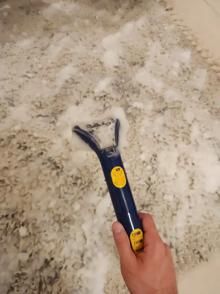 Shampoo and extraction on a shag rug, right on the floor
