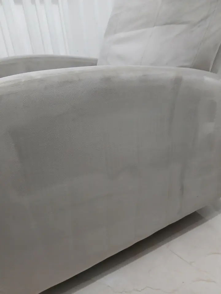 Velvet recliner arm, marks lifted. Shot right after cleaning, still damp, After